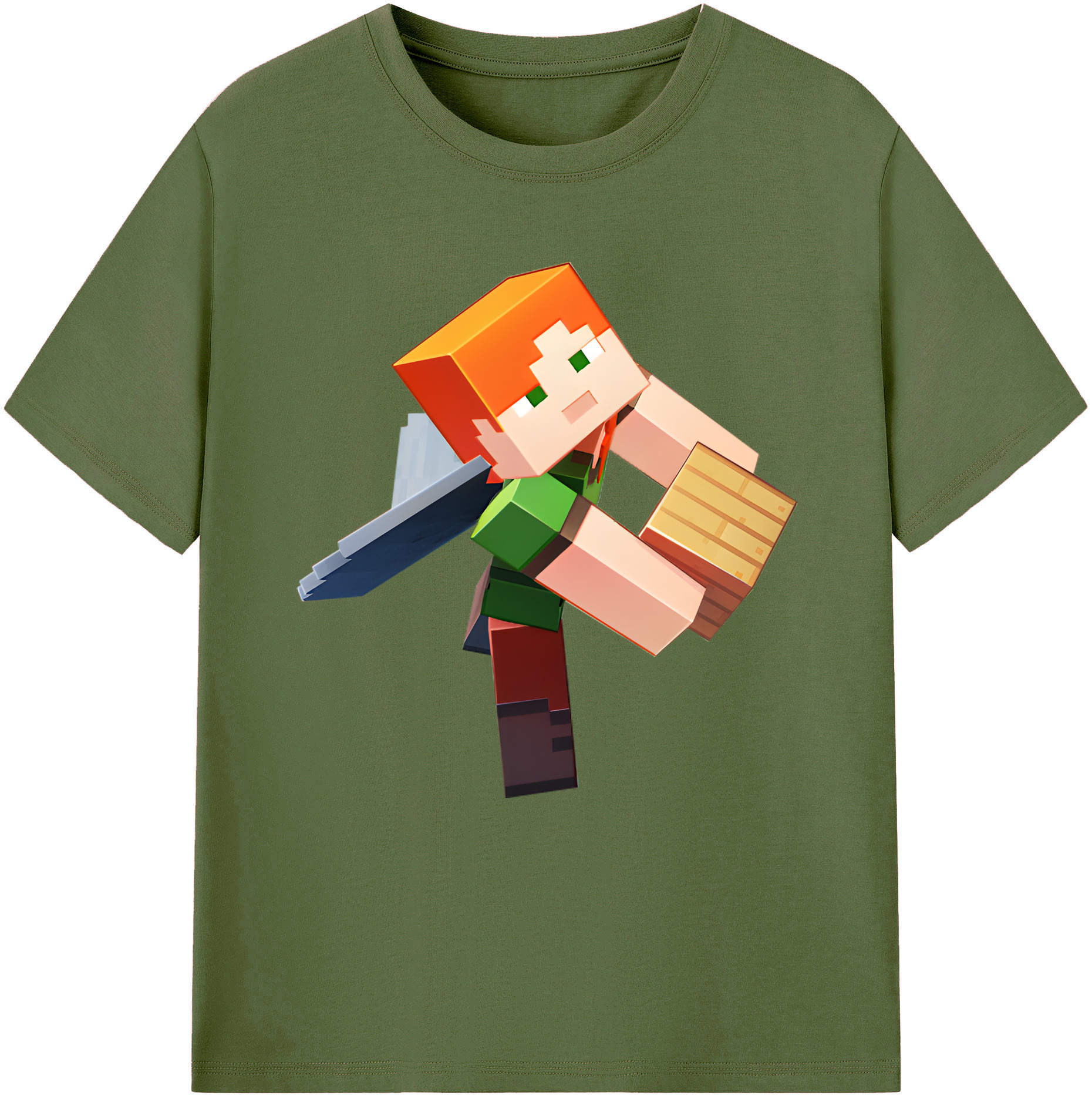 （画像用） マインクラフト ブロックの世界 Minecraft MC Block world 綿100％半袖Tシャツ（フロントプリント）